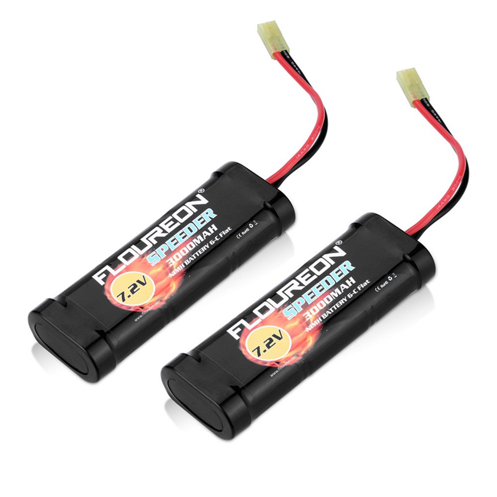 FLOUREON7.2V 3000mAh NiMH 6 Cell Rechargeable RC Battery with Tamiya Plug for Popular Standard RC Cars including Traxxas, LOSI, Associated, HPI, Tamiya, Kyosho (2pack)