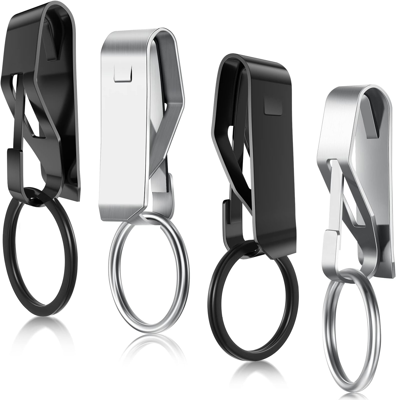 Moxweyeni 4 Pieces Belt Key Clip Key Holder Security Metal Keychain Clip Ring for Men Home Office Supplies(Black, Silver)