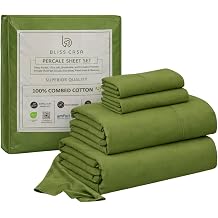 Bliss Casa Percale Cotton Sheet Set Queen Size, 4Piece, 100% Combed Cotton Sheets, Crisp & Cool, 16 in DeepPocket Fitted Sheet, 1 Flat Sheet & 2 Pillowcase with Zee Hem