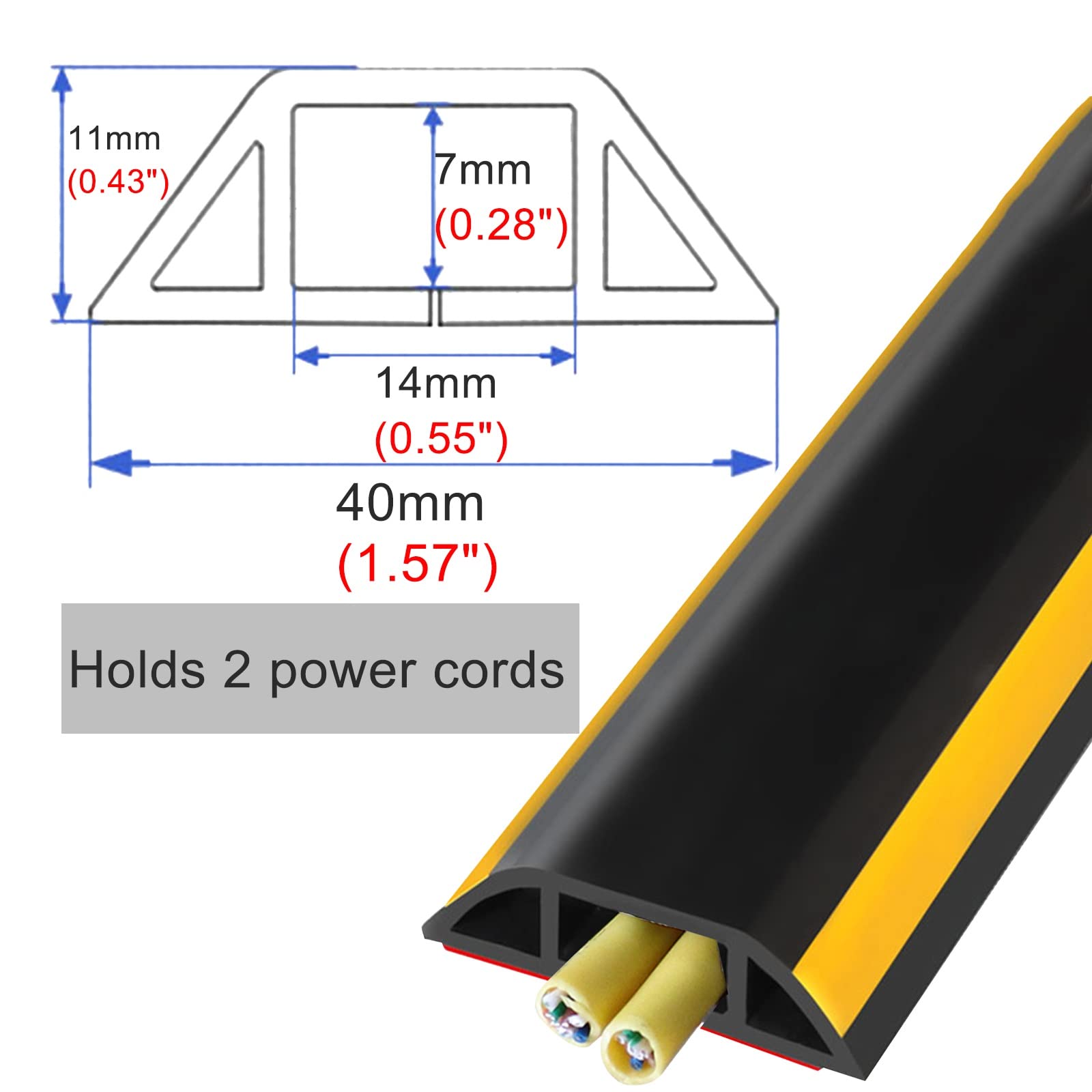 Bodenkabelabdeckungsmanagement aus flexiblem PVC, Selbstklebender, Langer, wasserdichter Kabelkanal, Verlängerungskabelschutz für Klassenzimmer, Heimbüros, Schwarz, 1 m
