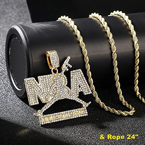 HH BLING EMPIRE Iced Out Nba Pendant Silver Gold Young boy Chains for Men,Hip Hop Diamond Tennis Chains 24 Inches (Big-Gold, & Cuban) - Thumbnail 5