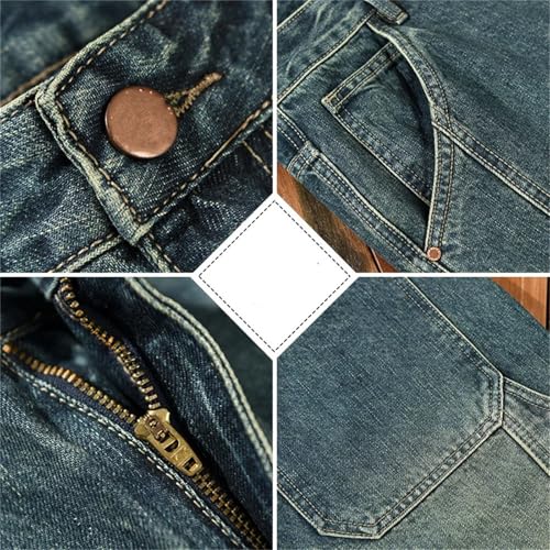 Men Medium Thick Straight Jeans Trousers Vintage Loose Multiple Pockets Work Cargo Denim Pants2