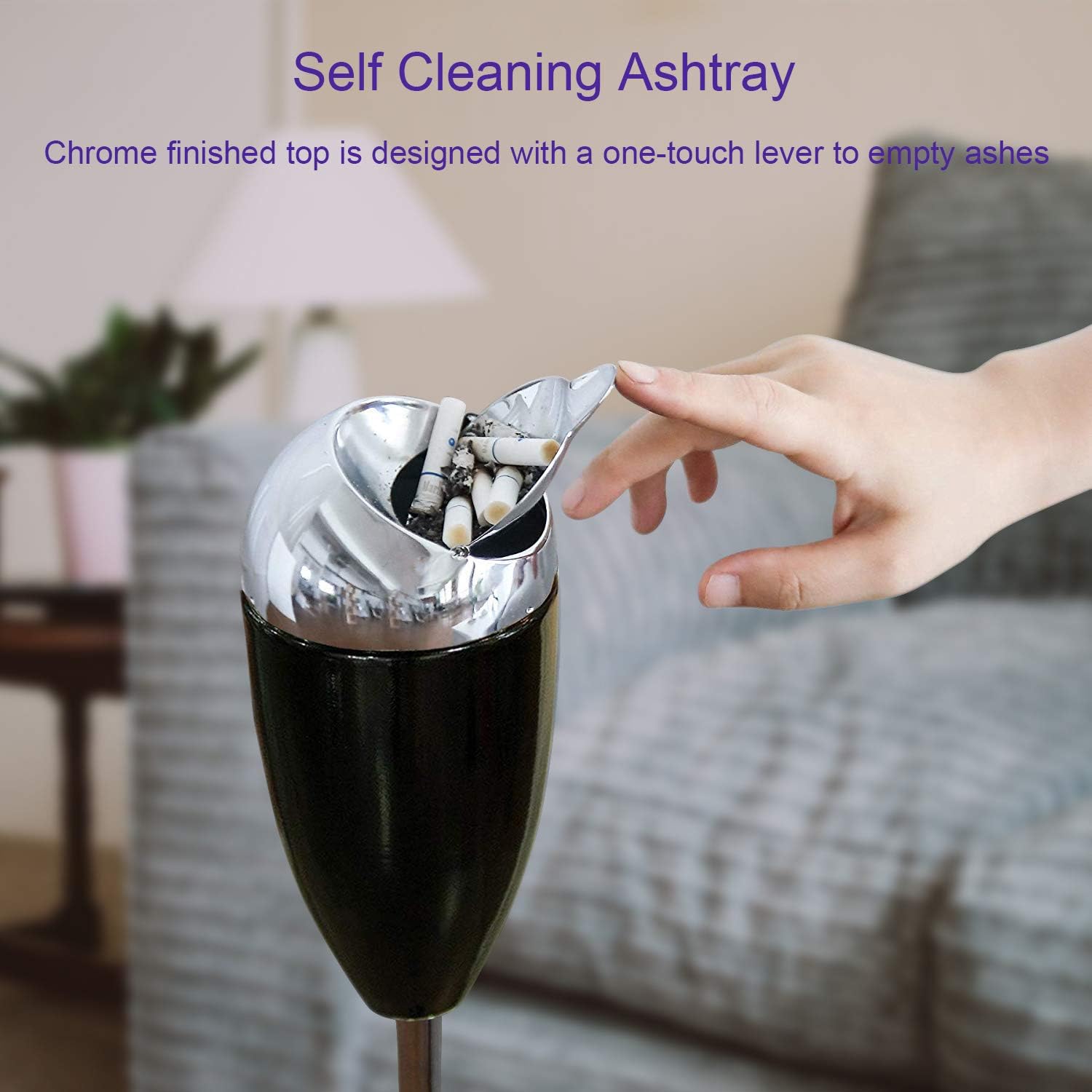 Floor Standing Ash Tray with Lid Adjustable Height from 21.5" to 35" Stainless Steel Contemporary Self-Cleaning Telescopic Smoking Ashtray Cigarette Ashtrays Tall Patio Windproof Ash Holder