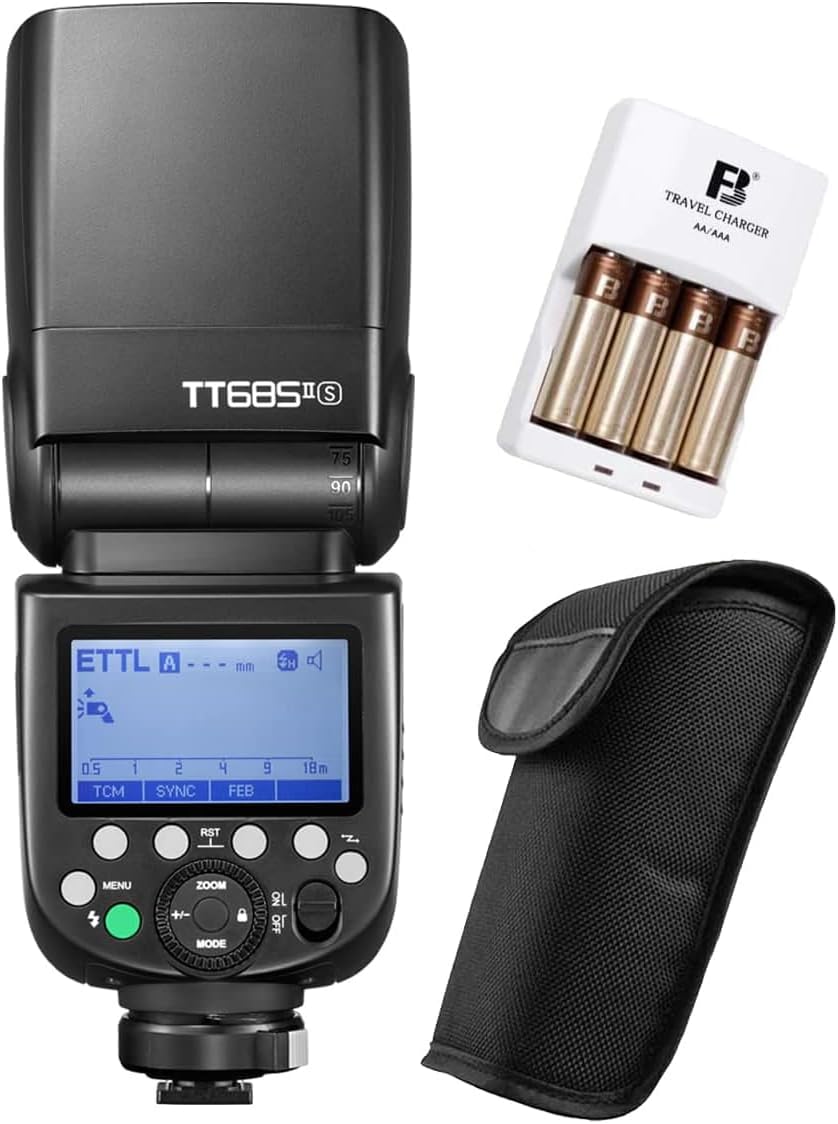 Godox TT685II-S TTL 2.4GHz GN60 High-Speed Sync 1/8000s Flash Speedlite Light with FB 4*AA Rechargeable Batteries&Charger Compatible for Sony DSLR Series Cameras