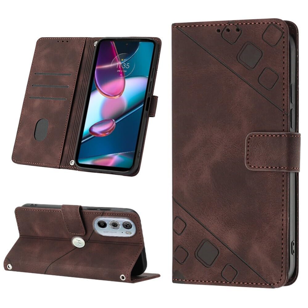 Étui Moto G84 5G marron résistant aux rayures avec rabat portefeuille