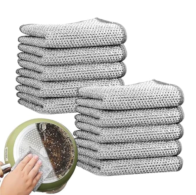 Scrub Pad Non-Scratch for Cleaning Dishes & Sinks, Pots, Pans Replace Kitchen Sponges for Dishwashing with Our Scouring Pads Stainless Steel Scrubber Wire Dishcloth for Washing (Pack of 10)