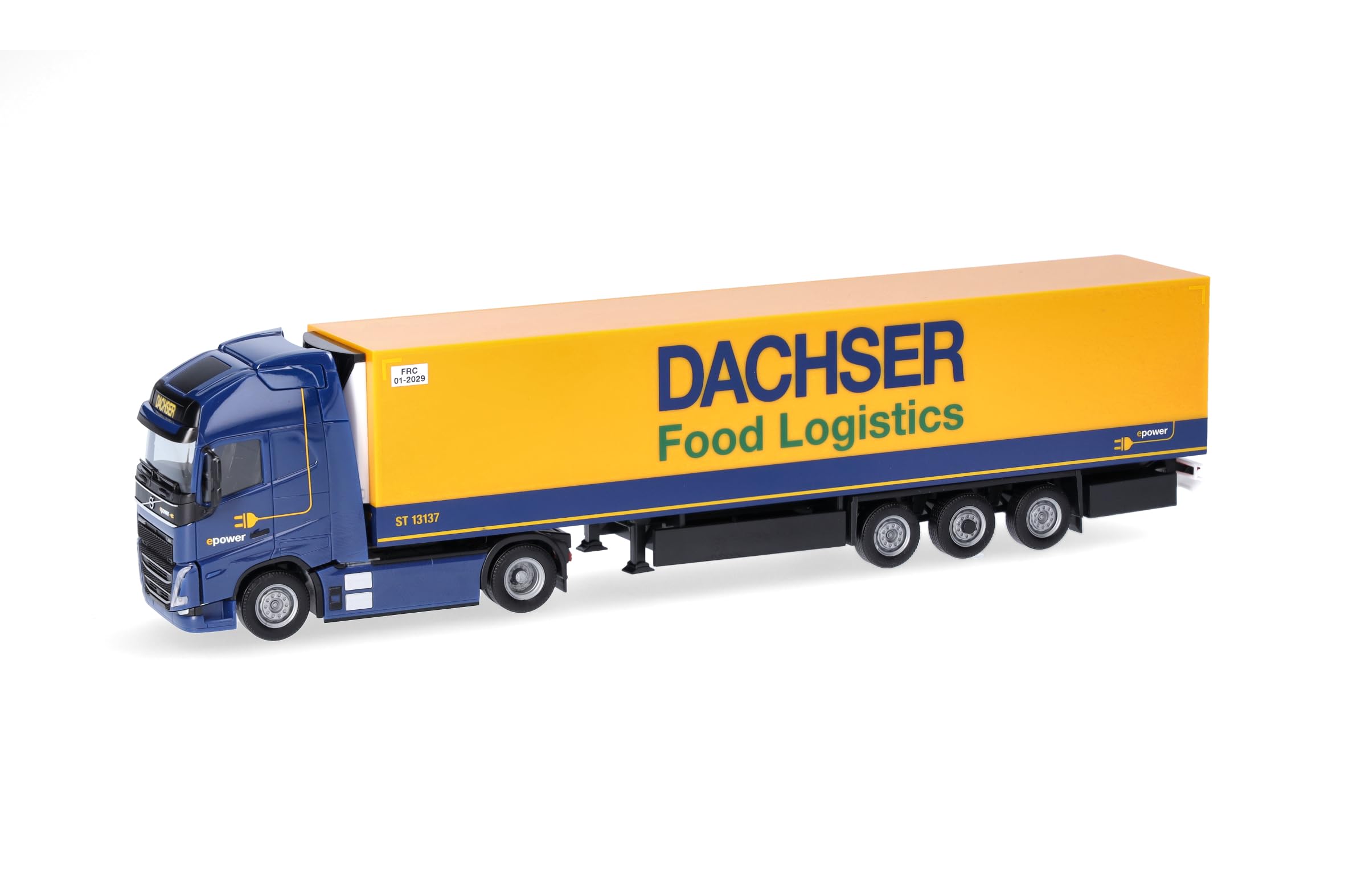 Herpa LKW Modell Volvo FH GL XL 2020 Electric Kühlkoffer-Sattelzug Dachser Food Logostics, Miniatur im Maßstab 1:87, Sammlerstück, Made in Germany, Kunststoff, Blau