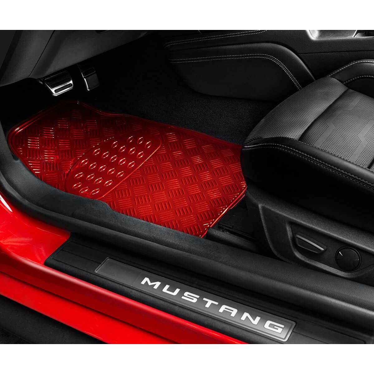 S SUMEX Alfombrillas de Coche Diseño Metálico, 4 Piezas 2 Delanteras y 2 Traseras, SUV, Furgonetas, Coches Alfombrillas de Protección para Todo Tipo de Clima de Alta Resistencia, Acabado Rojo