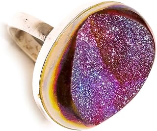 Titanium Druzy Oval Gemstone Silver Overlay Handmade Statement Druzy Ring US-9.25, Gemstone, druzy