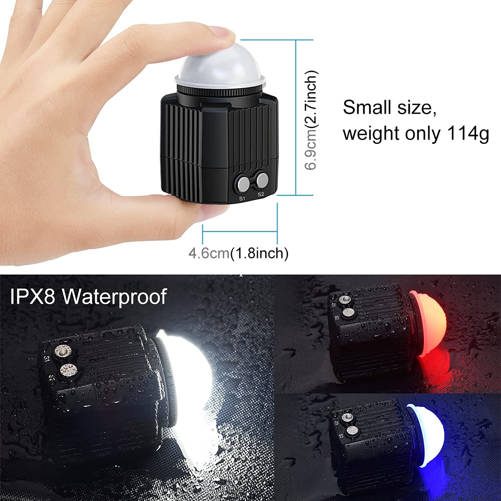 60 m Unterwasser-Fülllicht, LED, 2000 lm, wasserdicht, IPX8, für GoPro Hero9, Hero8, Hero7, 6, 5, für Insta360, One R, DJI Osmo Action