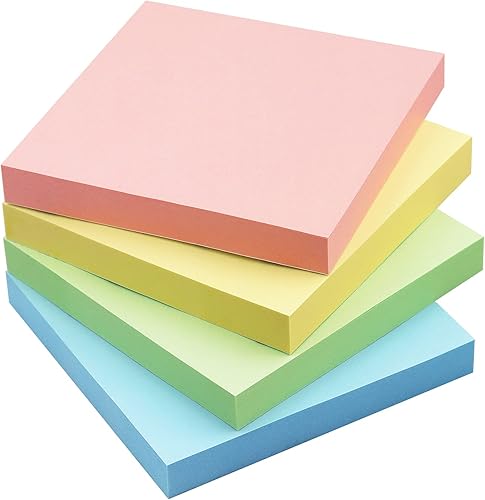 Notas adhesivas 3 x 3 notas autoadhesivas de colores brillantes, 4 blocs de 100 hojasbloc (pastel)