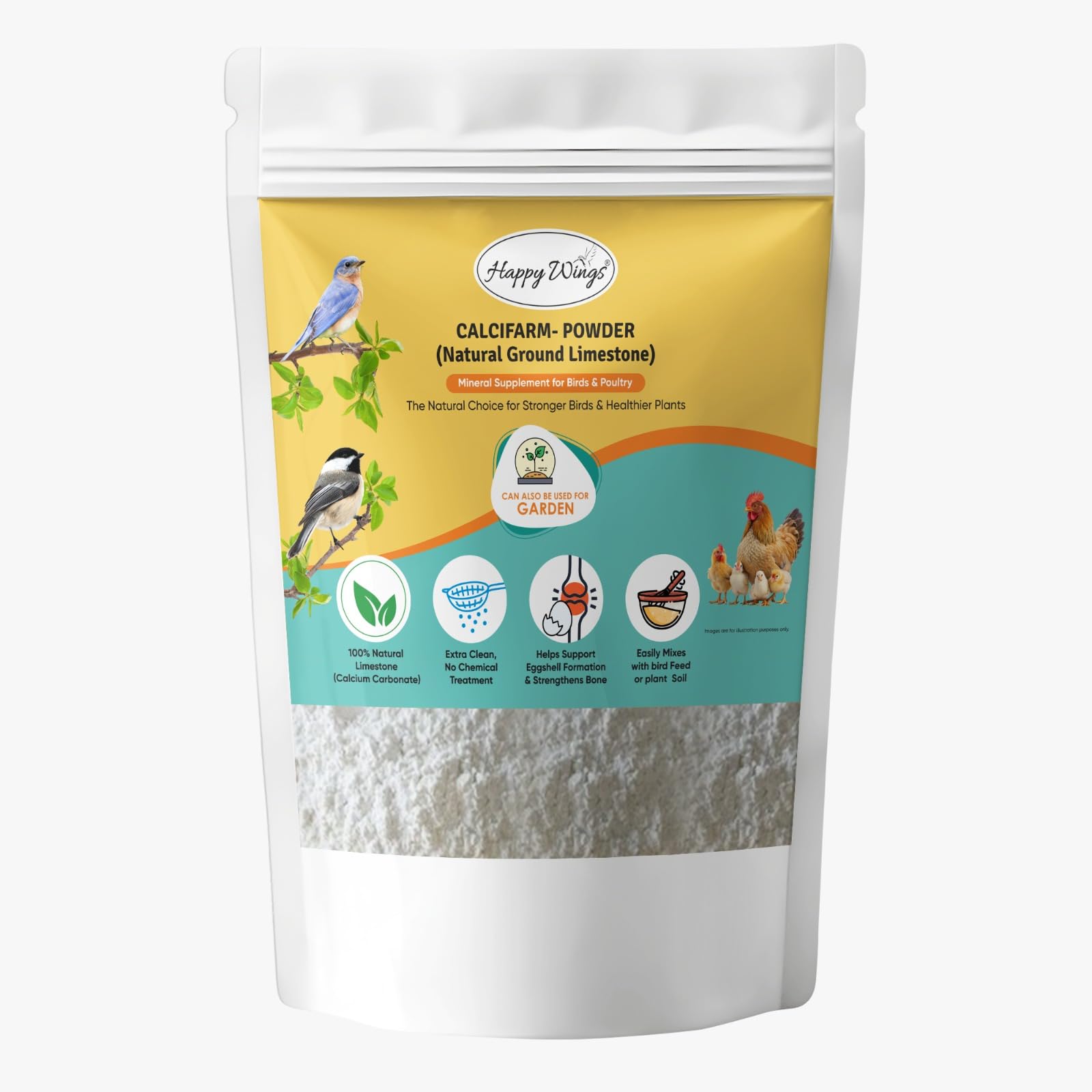 Happy Wings Calcifarm Calcium Carbonate Powder for Birds & Poultry (2LB)