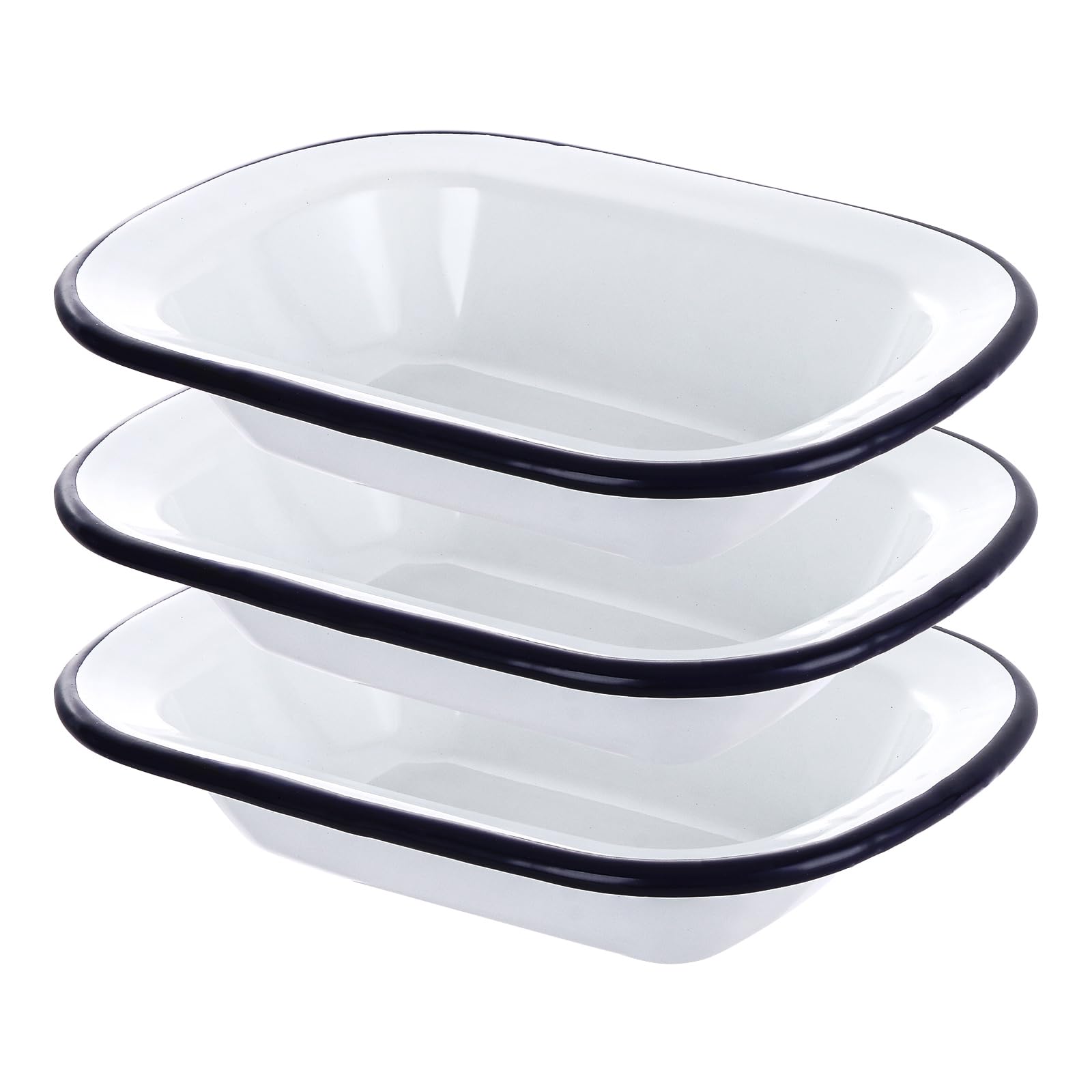 Plat à tarte rectangulaire en émail blanc véritable finition bord bleu