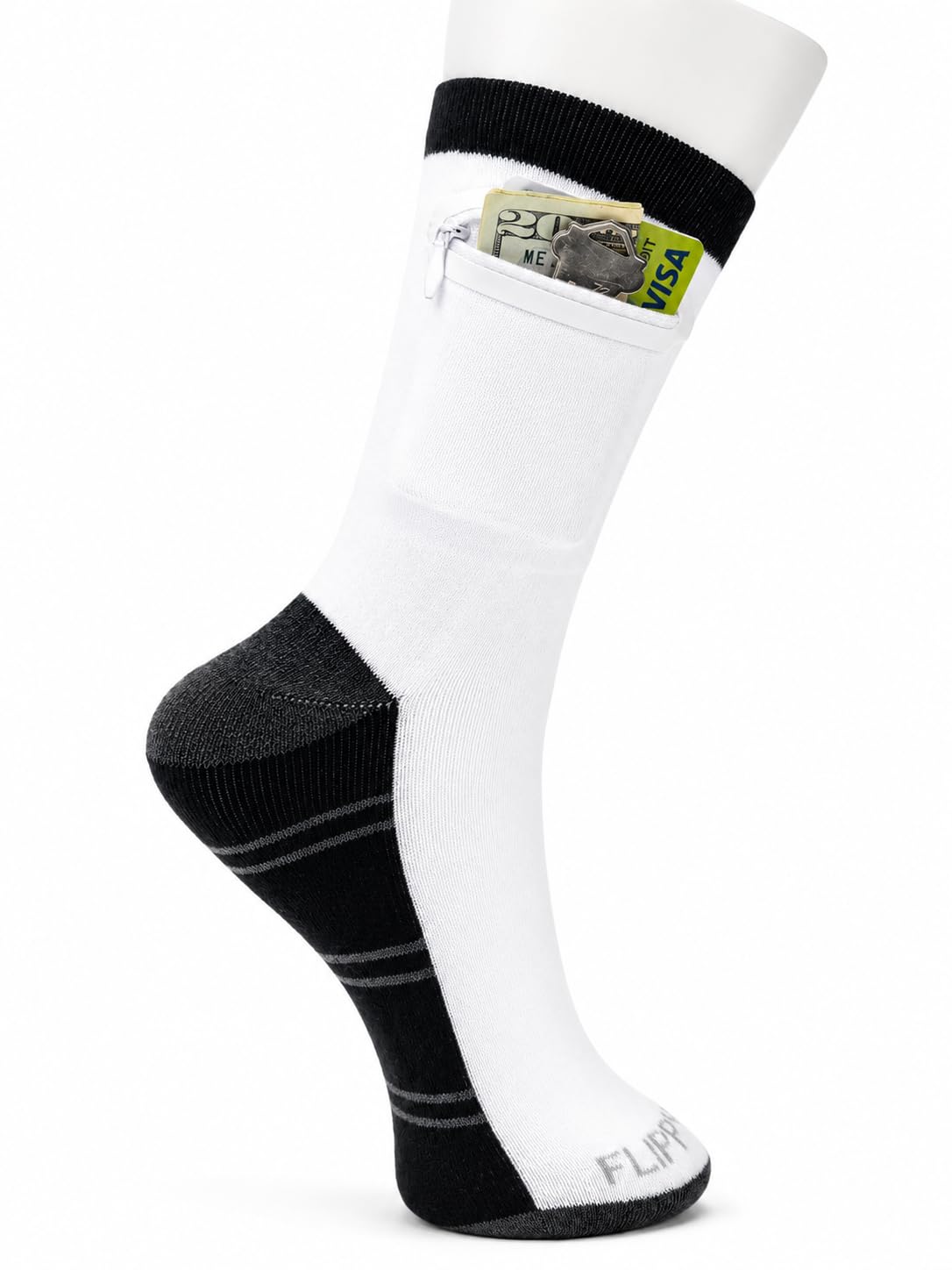 Zipper Sock Wallet - Cotton &amp; Polyester Zipper Socks with Pockets - Fits shoe size 6-13