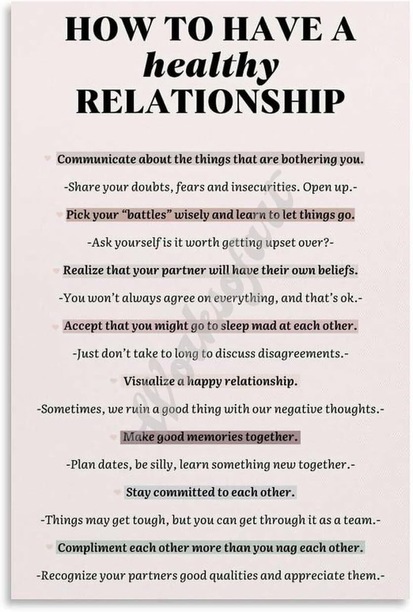 FOPURE Office Decor Poster Healthy Relationships Chart Counseling Wall-Art for Mental Health Awareness Bedroom