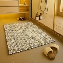 RMsindwani Luxury Supersoft Door Mat Anti Skid Cotton Non Slip Classy Elegant Mat Best Kitchen Bathroom Bedroom enterance Mat and Rug Multipurpose Door mats wooven Quick Dry.64x43cm (1, Brown White)