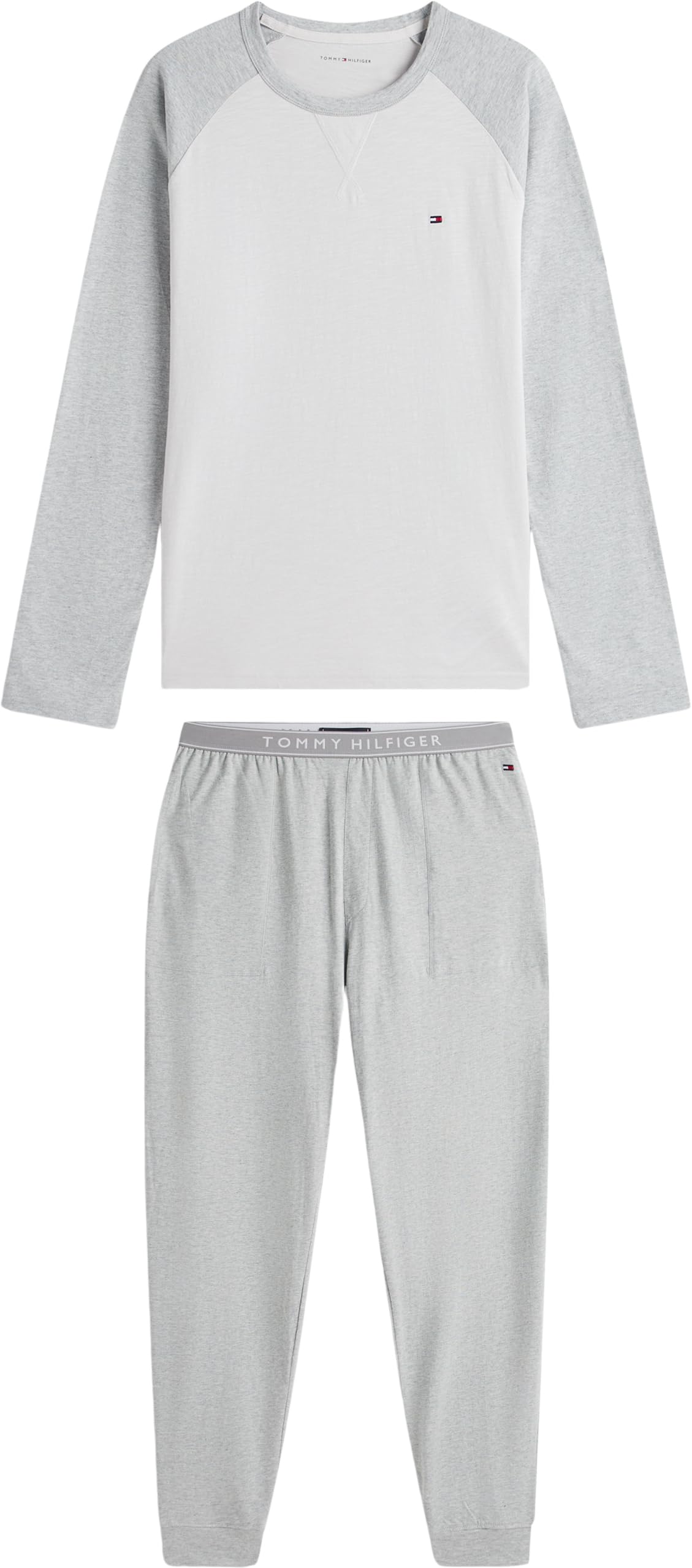 Tommy Hilfiger Men’s Cuffed Jersey Pyjama Set, Grey (Light Grey Heather), XXL