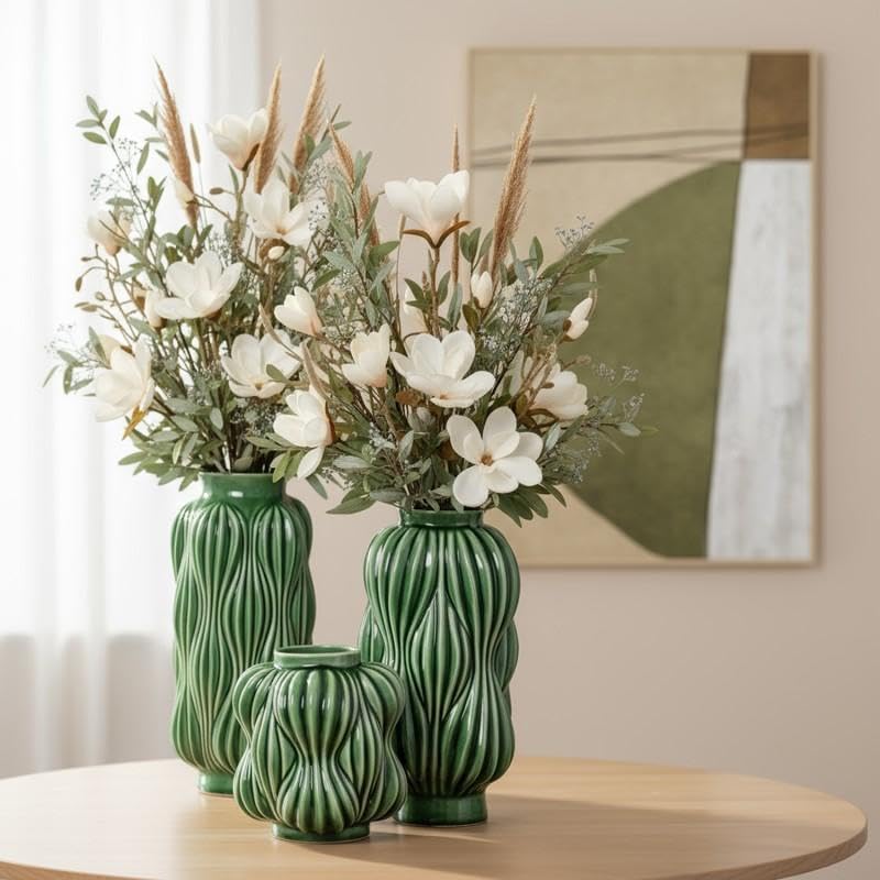 Vase de table en céramique vert brillant DRW objet déco design 32cm - 4