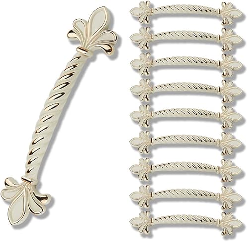 Miniatura 1 de MOOD.SC Chic Shabby Lvory - Paquete de 10 pomos de flor de lis, color blanco, tiradores de cajón, manijas de armario, armario de cocina (10