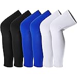 Skylety Leg Sleeves Compression Long Knee Sleeve UV Preserve for Men Women Sport Basketball Football (Black, White, Blue,6 Pieces)