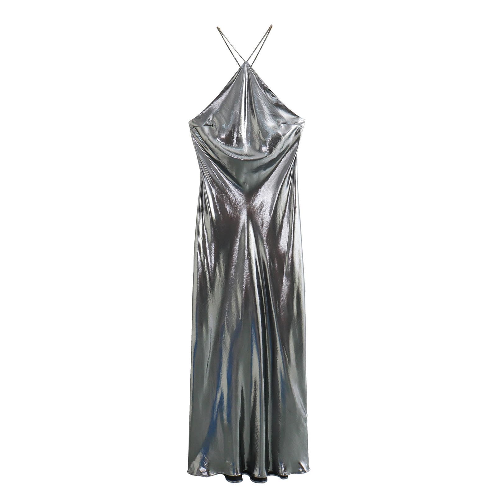 Robe à bretelles métalliques : la solution argentée mode d'été M