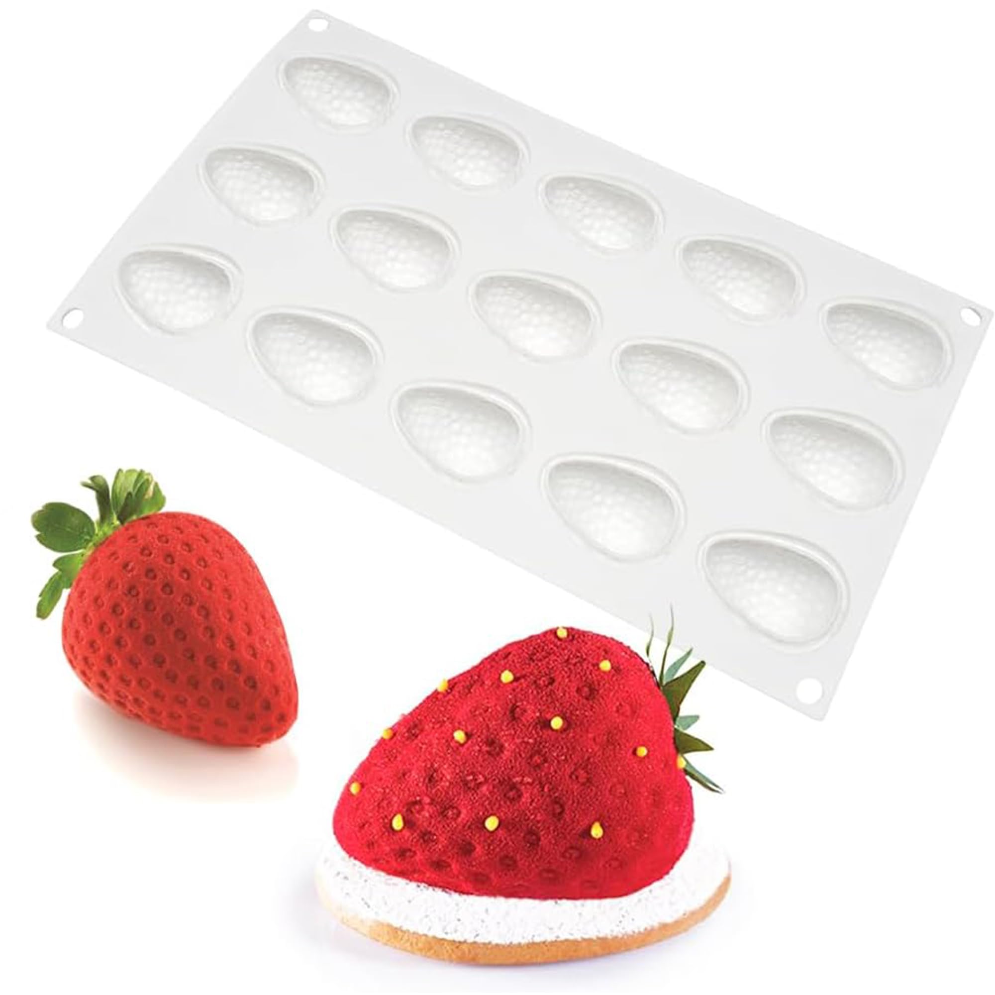 Stampo in silicone 3D per torte, dolci, mousse, teglia da forno antiaderente per cuocere, sapone, gelatina e budino (fragola)