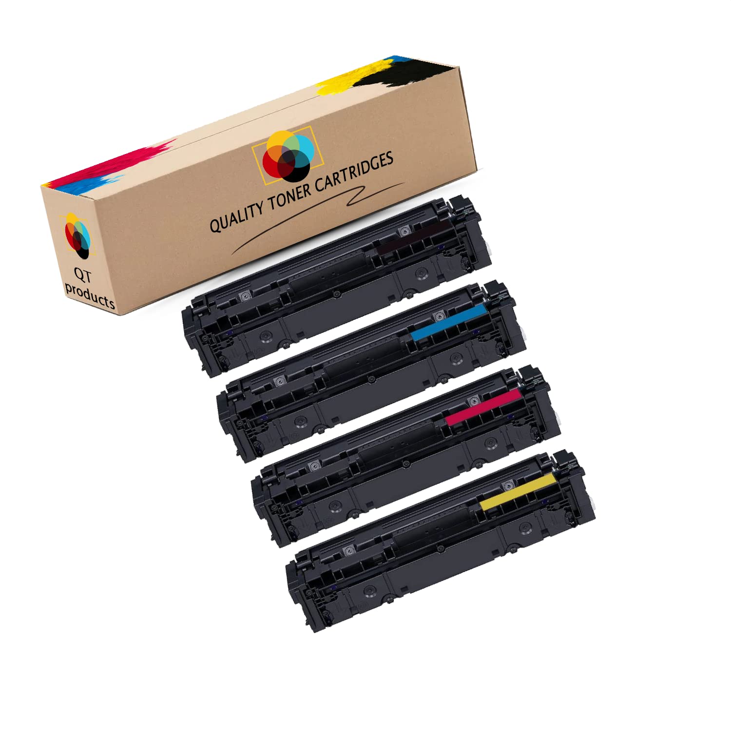 QT Ink (QT) with Compatible CMYK Toner Cartridge Replacement for Canon CC045HC CC045HM CC045HY CC045HK use with Color Laserjet ImageClass LBP612Cdw ImageClass MF632Cdw (Black, Cyan, Magenta, Yellow)
