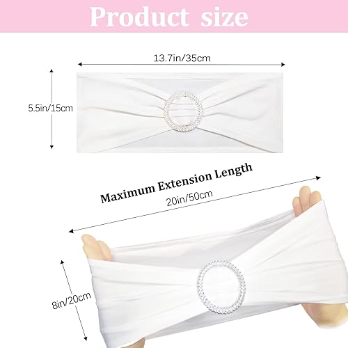 Miniatura 2 de Zhongyuan Bandas elásticas de elastano para silla, lazos elásticos con hebilla para decoración de bodas, banquetes, fiestas, eventos (blanco, 25