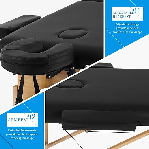 Miniatura 3 de HHS Mesa de masaje portátil de spa, cama de masaje plegable de madera de 84 pulgadas, cama de esteticista, cama de spa, cama de pestañas, salón de