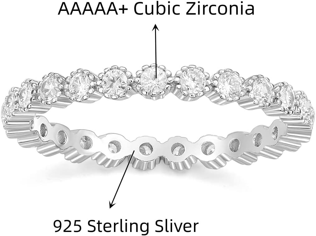 EAMTI 925 Sterling Silver Wedding Bands for Women Cubic Zirconia Full Eternity Stackable Band Ring Size 3-13 - Image 2