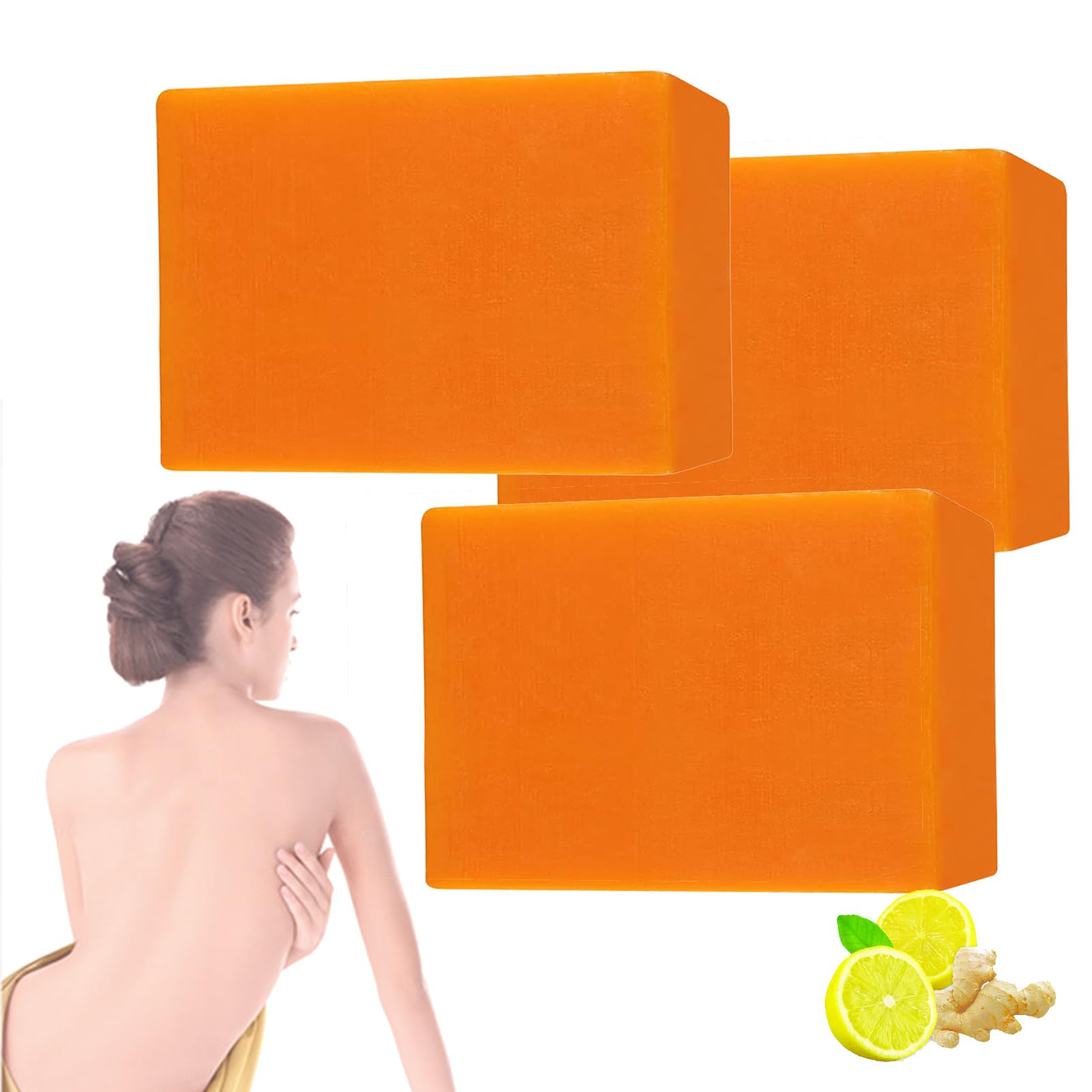 Melaglow Brightening Soap, Deep Cleansing Turmeric Soap, Turmeric Soap Bar, Lemon Turmeric Kojic Acid Soap, Bath Soap for Face & Body, Keep Skin Moist, Smooth, Shiny (3Pcs)