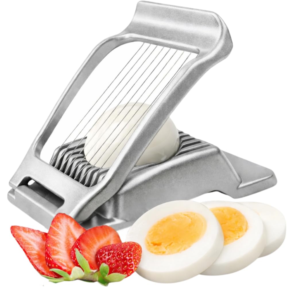 IHS Heavy Duty Egg Slicer for Boiled Eggs - Good Grip Professional Large Egg Slicer with Sharp Stainless Steel Wires for Evenly Slicing (Silver)