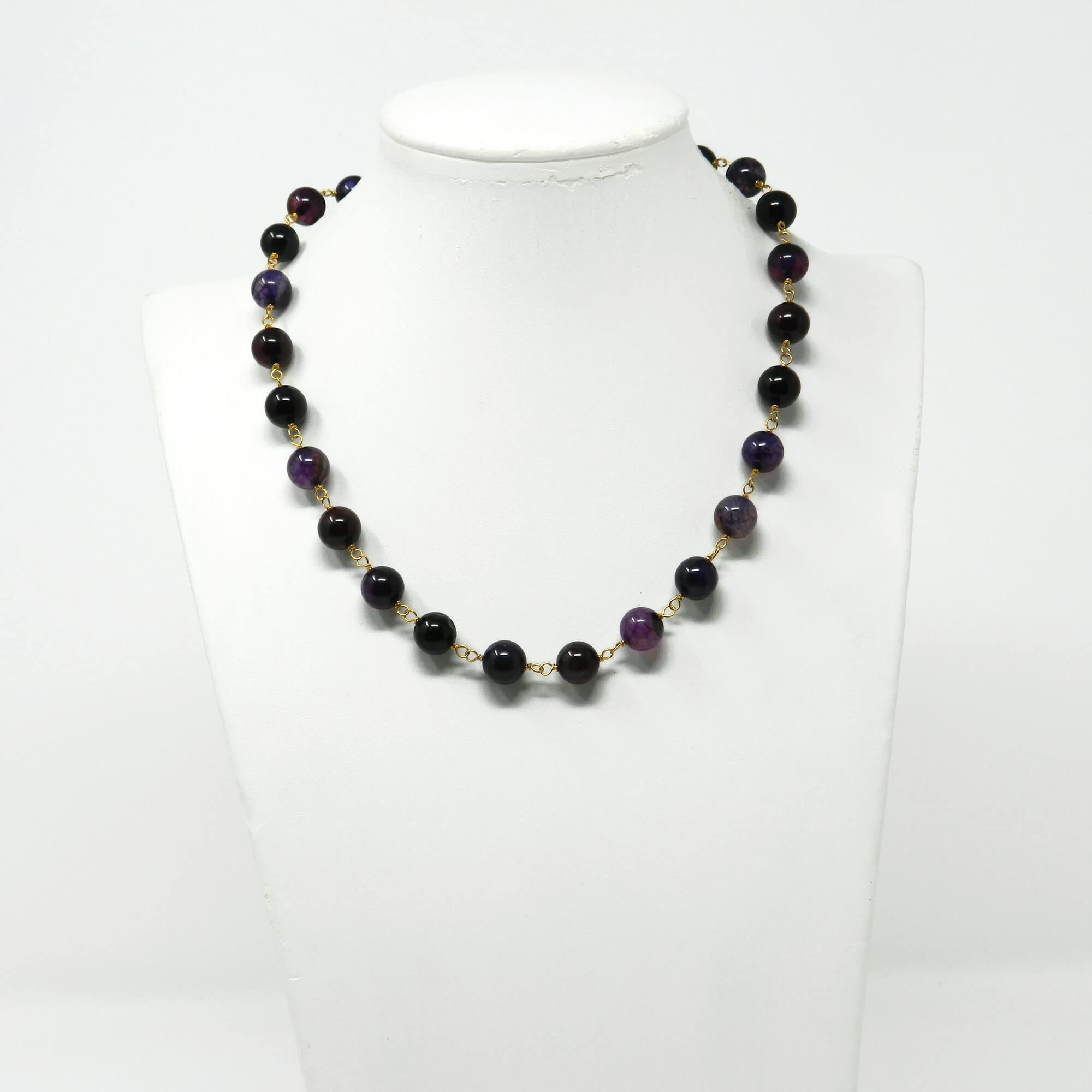 Collana girocollo da donna in giada viola - Pietre dure naturali lisce - Chiusura in argento 925 placcato oro - Gioiello artigianale Made in Italy - Regalo elegante per lei - DoudiBijoux