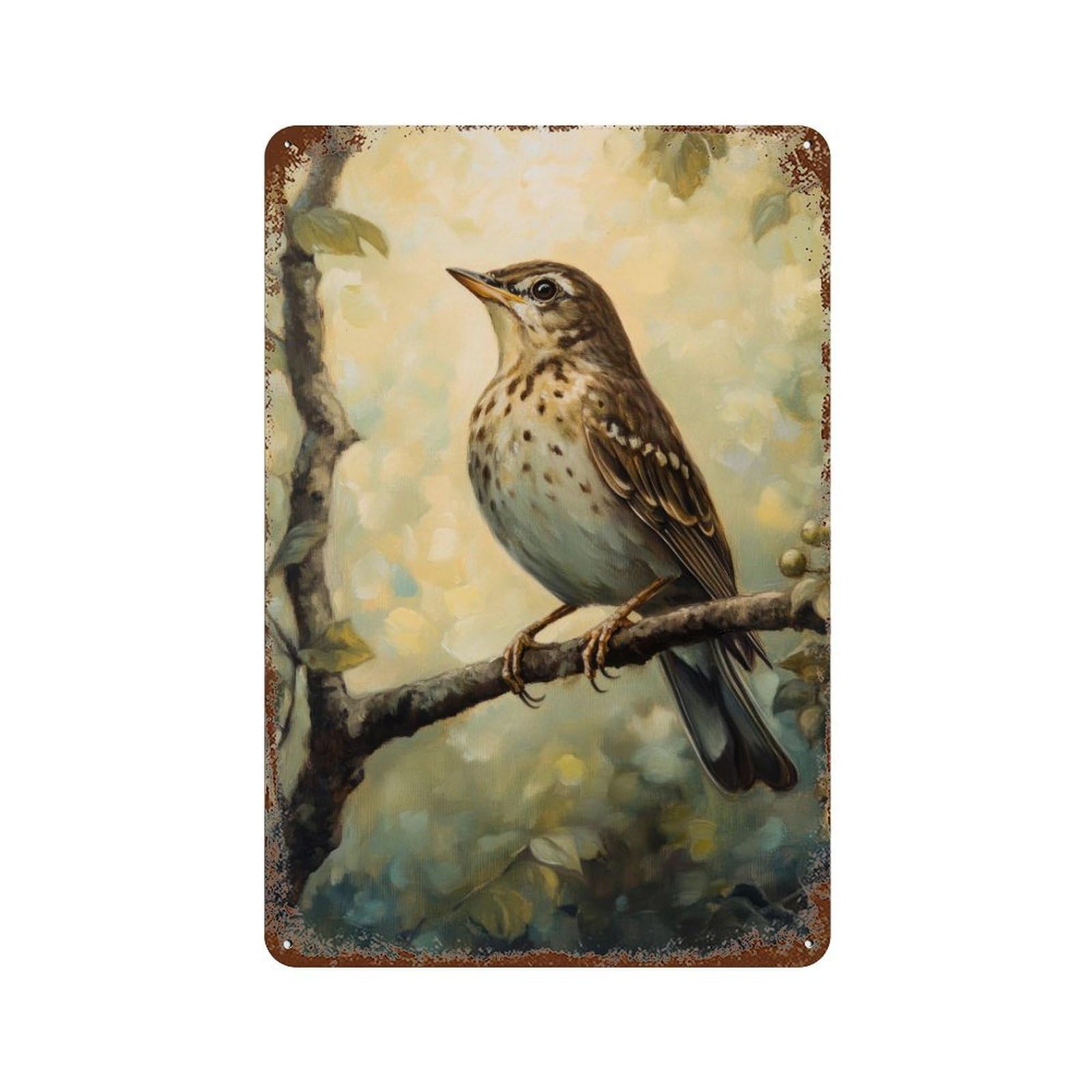 xiaoxiaoshen Song Thrush Cottagecore Woodland Bird Decor Rustic Nature Garden Wall Decor Art Metal Tin Poster Modern Home Decor Art Home Bar Shop Decorations Vintage Sign 30x20cm