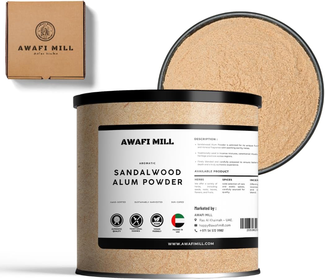 Awafi Mill Natural Sandalwood & Alum Body Deodorant Powder (مسحوق الصندل والشبة لمزيل الروائح الجسمية) | Eco-friendly, Artisanal, No-talc - 100 g | 3.5 Oz