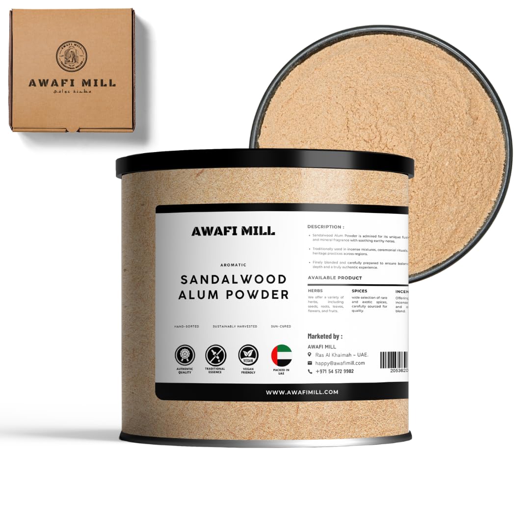 Awafi Mill Natural Sandalwood & Alum Body Deodorant Powder (مسحوق الصندل والشبة لمزيل الروائح الجسمية) | Eco-friendly, Artisanal, No-talc - 100 g | 3.5 Oz