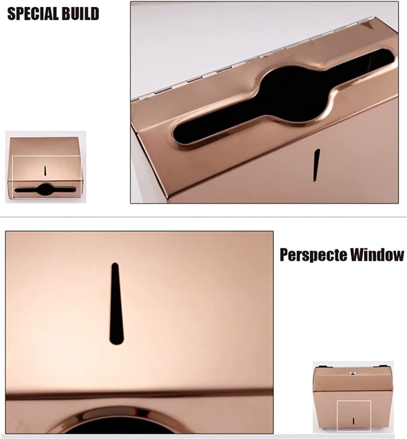 BKEKM Dispenser Salviette Dispenser di Asciugamani di Carta a Parete Dispenser di Asciugamani in Acciaio Inossidabile Oro Rosa con Porta Asciugamani di Carta con Serratura per Hotel di casa Moda