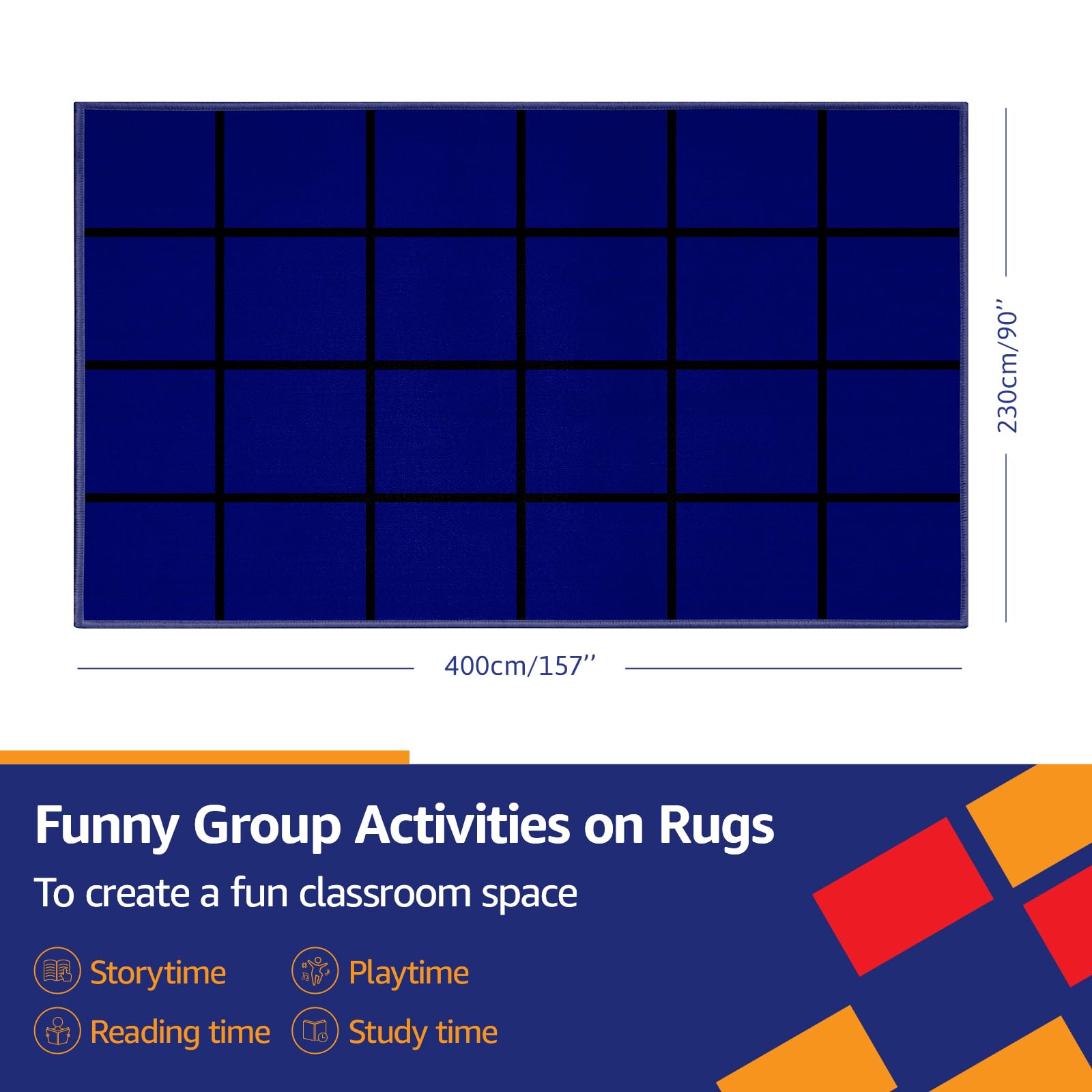 ABCarpet Classroom Rug Elementary Kids Carpet 7.5 x 13 ft Blue Classroom 24 Seating Carpet for Preschool & School, Blue Kid's Classroom Area Rug Classroom Carpet with Non-Slip Backing