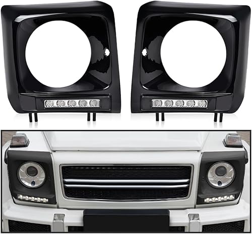 Miniatura 9 de CROSSDESIG - Par de bisel de faros delanteros negros con tira de luz LED DRL y arnés de cables compatible con Mercedes Benz Clase G W463 G63 G65