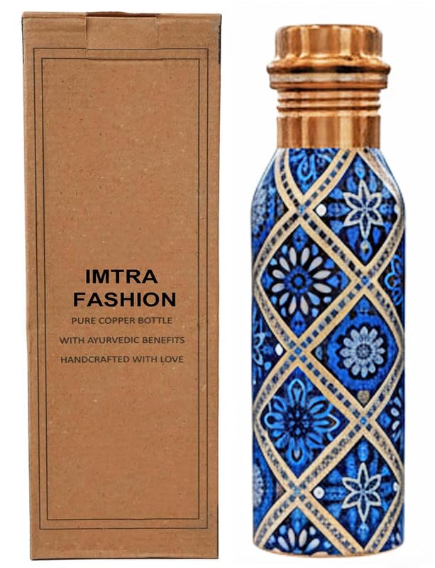 Kupfer-Trinkflasche, Groß Und Klein, Mit Farbkombination Und Gravur, Ayurvedische, Auslaufsichere Flasche Für Sport Und Yoga