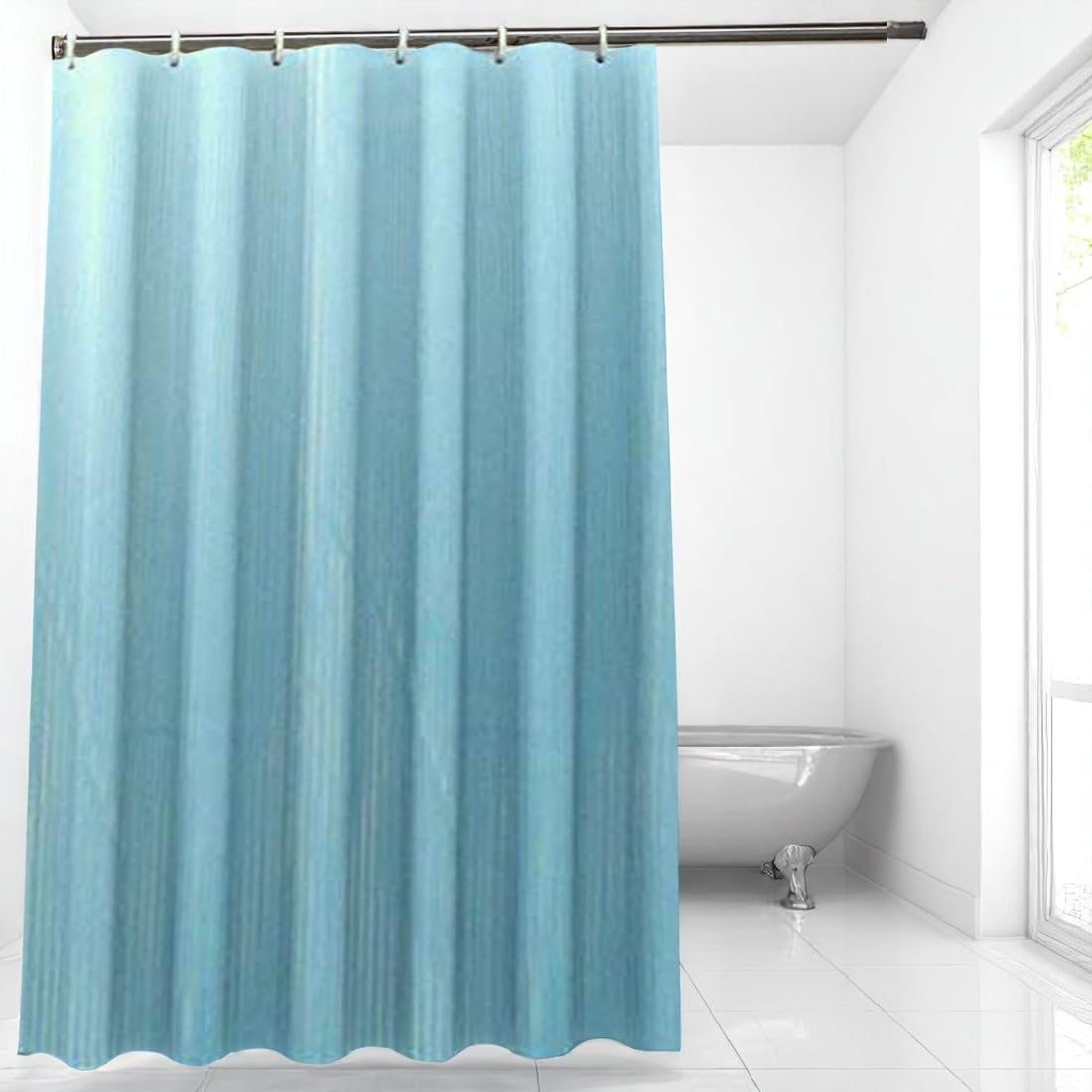 CASA-NEST Polyvinyl Chloride Self Lining Design Shower Curtain with 8 Hooks (4.5feet x 7feet), (54x84 Inches), Blue. Waterproof CS Lining007