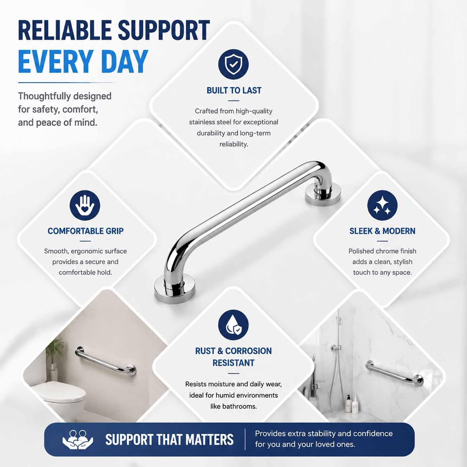 Barra De Apoyo para Discapacitados, Antideslizante Y De Fácil Acceso, con Montaje En Pared De Acero Inoxidable Curvado A 135° para Baños Y Residencias De Ancianos.(30cm)