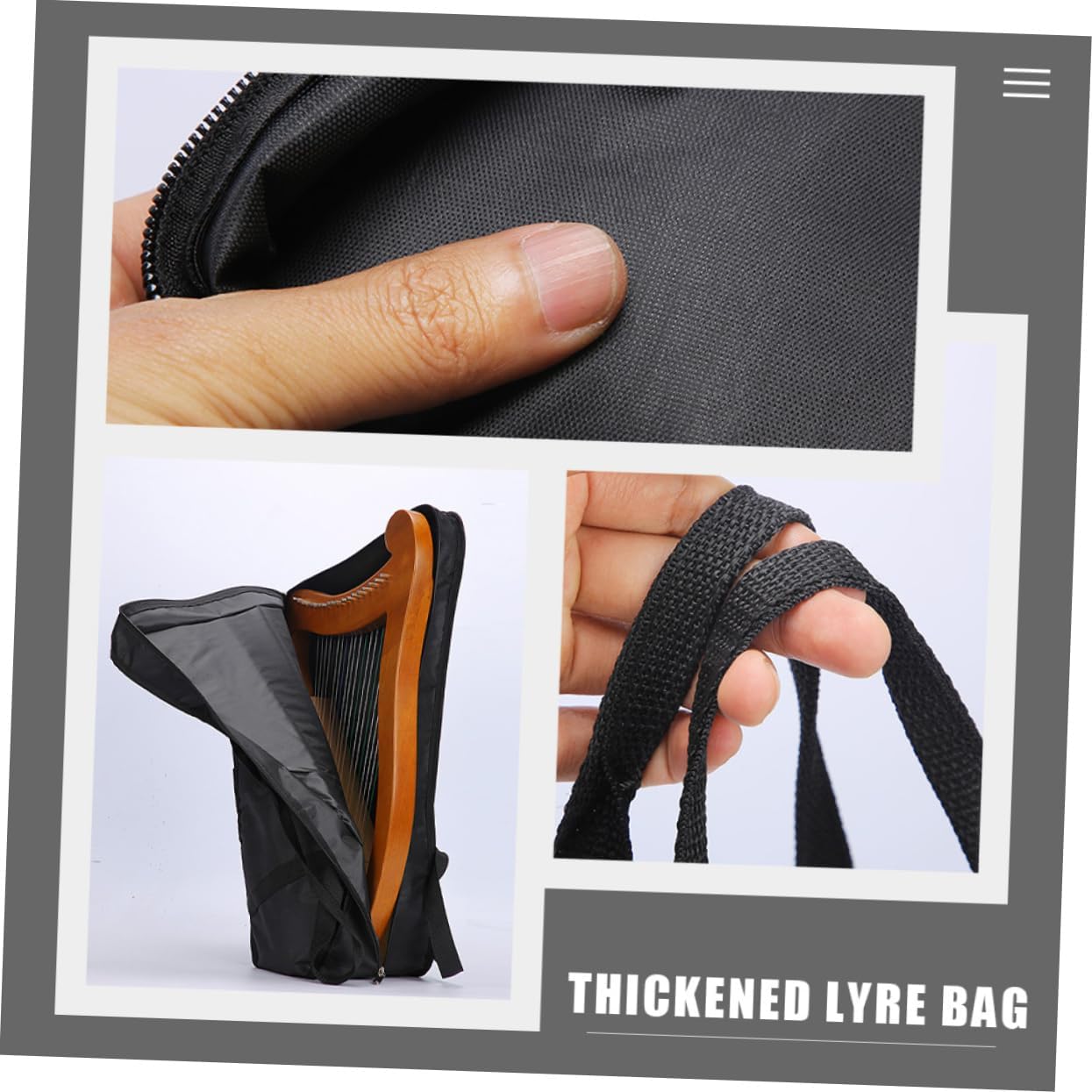 Non-slip Shoulder Lyre Harp Storage Bag Thicken Carrying Case Smooth Zipper Musical Instrument Supply