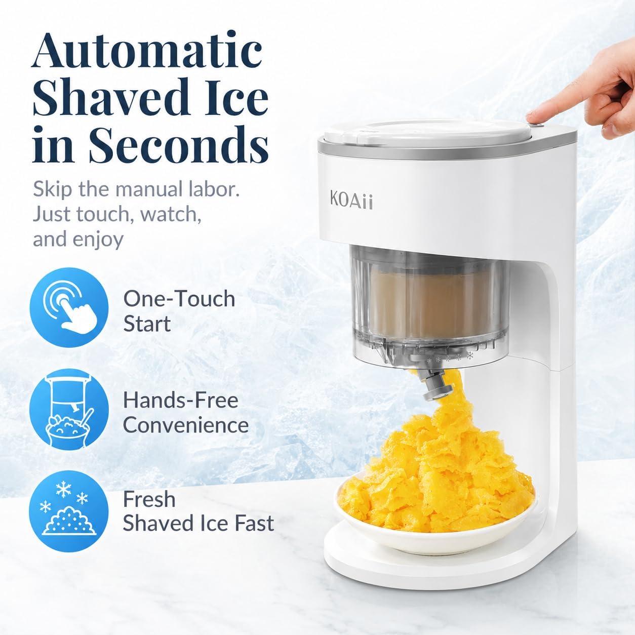 Snow Cone Machine, Electric Shaved Ice Maker for Kids & Family, Fluffy Ice Slushie Machine for Home, Food-Grade Stainless Steel Blade, Dishwasher-Safe Parts, 5 Reusable Ice Molds (White/Gray)