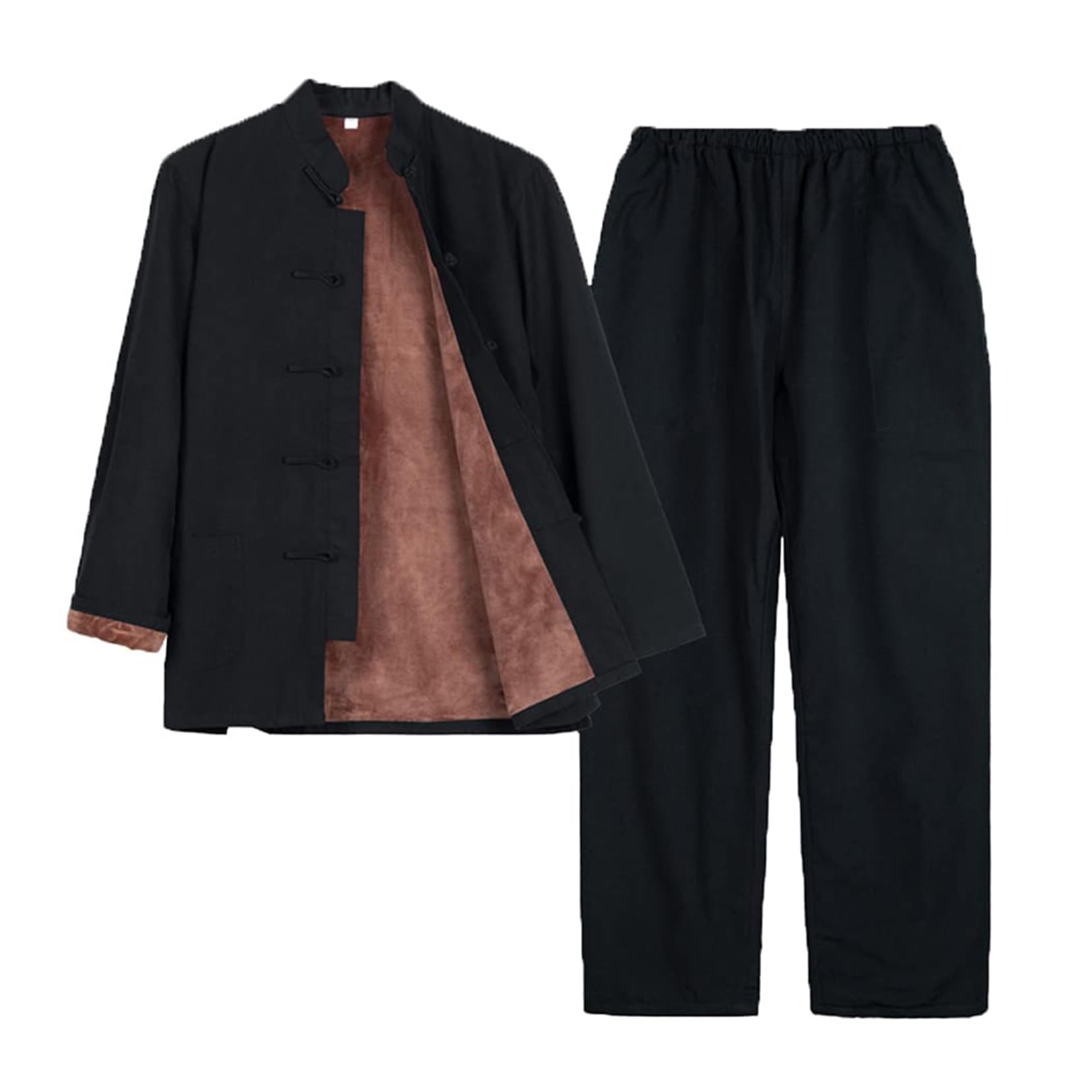 Traje Tang, Chaqueta gruesa de traje de tai chi for invierno, abrigos acolchados de algodón, ropa cálida de kung fu chino for hombre, pantalones(Black_XXL)