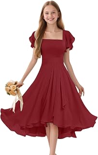 Topsta Chiffon Junior Bridesmaid Dresses Flutter Sleeves Girls Formal Dress Knee Length Flower Girl Dress