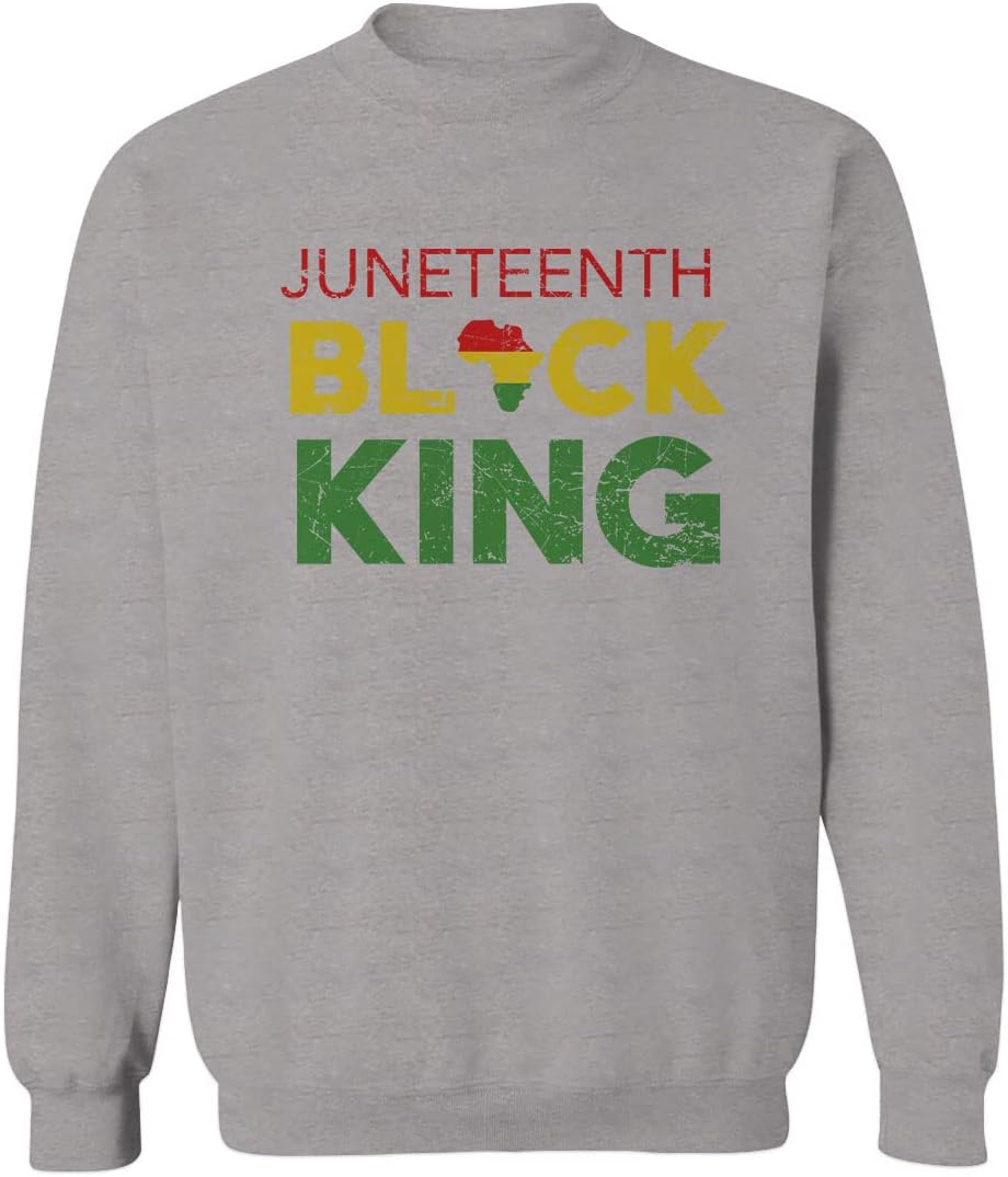 Juneteenth Black King American Freedom History June 19th Men's Crewneck Sweatshirt (Light Gray Medium)
