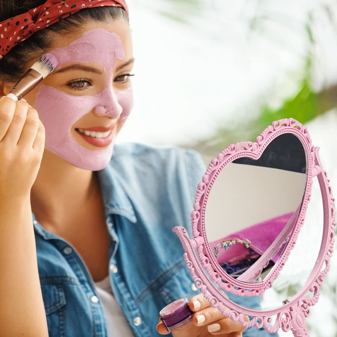 Pink Heart Mirror Double Sides, Vanity Makeup Mirror For