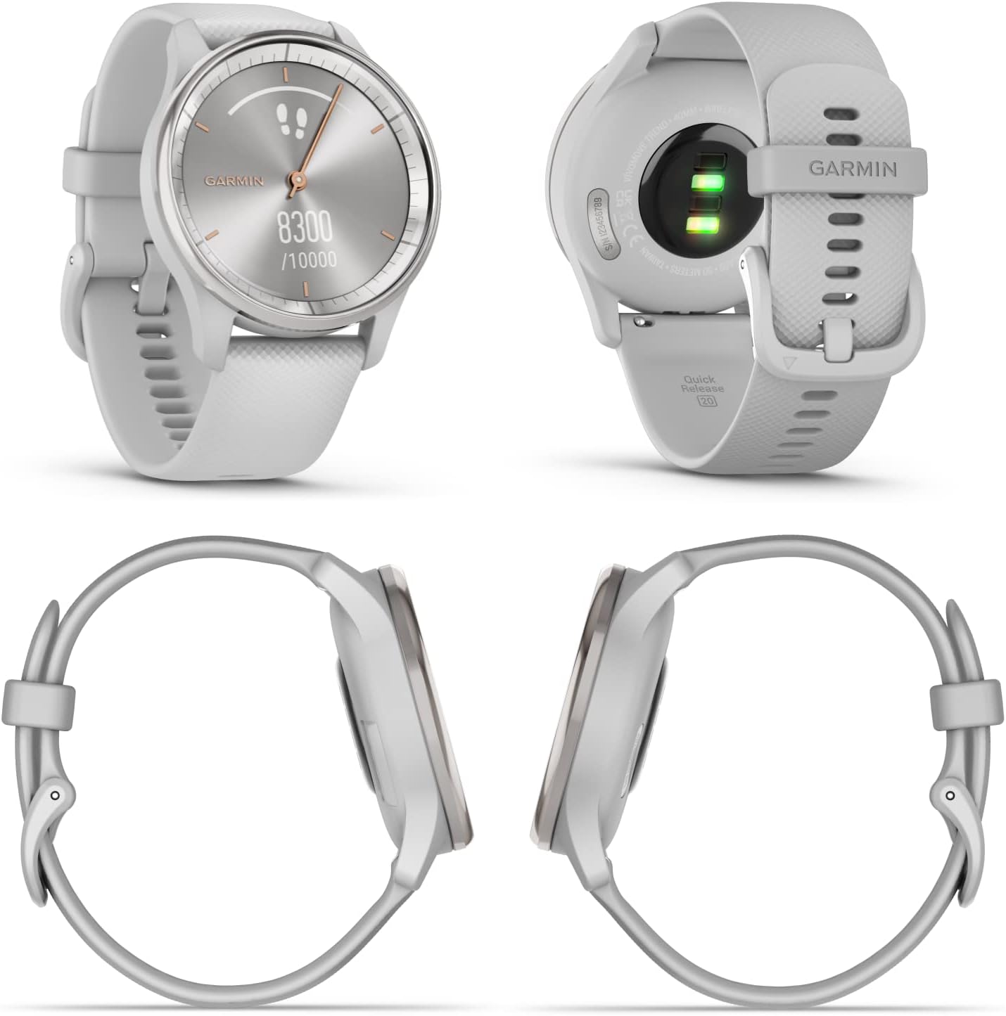 Garmin vivomove Trend 40 mm Hybrid Women Smartwatch, Silver Stainless Steel Bezel with Mist Gray Case with Wearable4U E-Bank Bundle