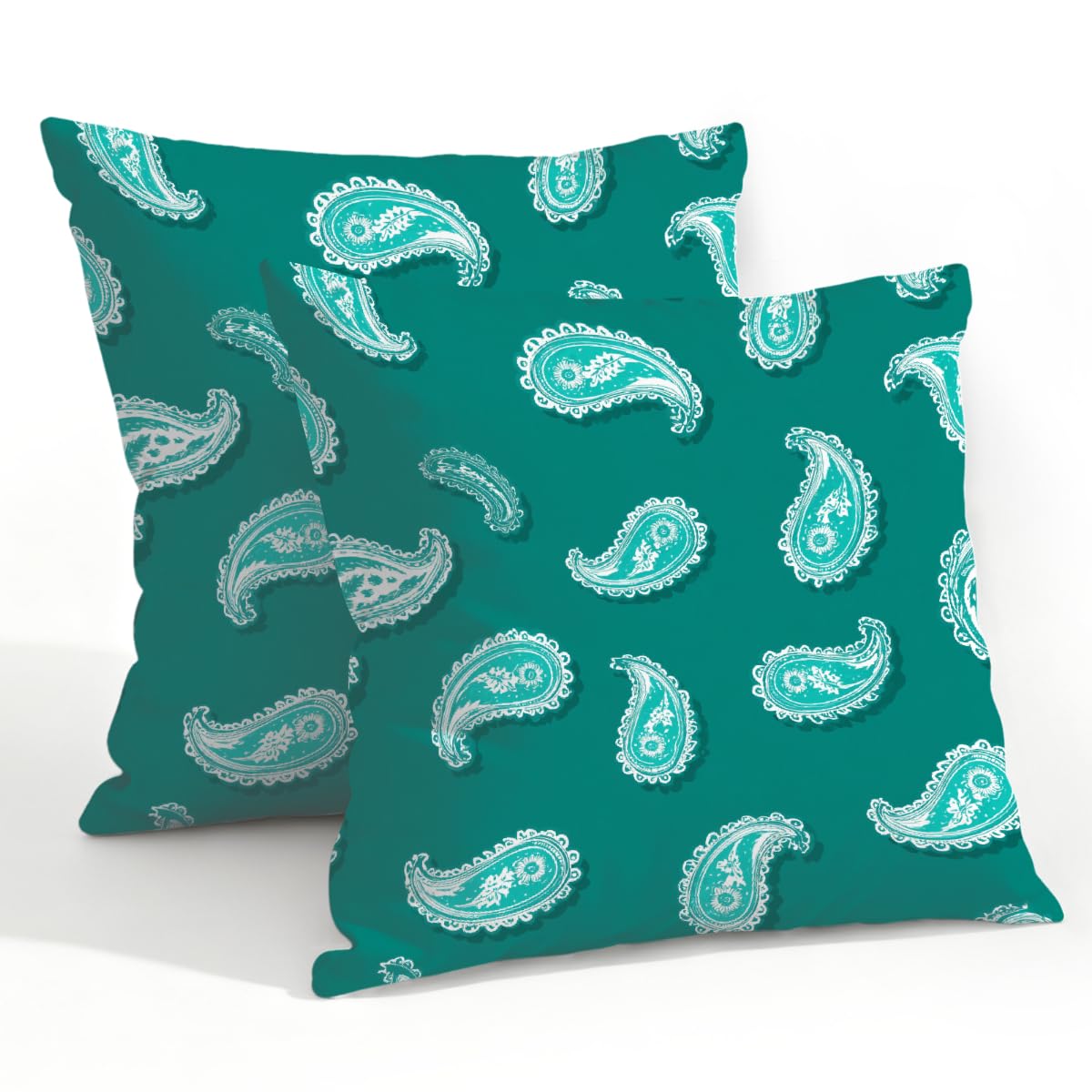Outdoor Pillow Covers Waterproof Pillowcases 22x22in Set of 2 Boho Paisley Motif On Turquoise Decorative Throw Cushion Case for Couch Sofa Garden Patio Furniture